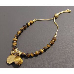 Genuine Tiger Eye Gemstone with Charms Bolo Bracelet~18K YGP